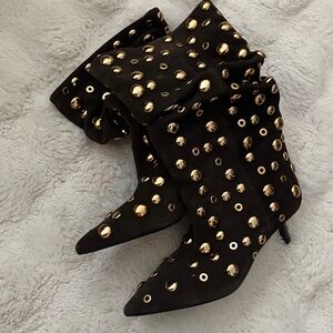 Zara Black Boots with Gold Studs